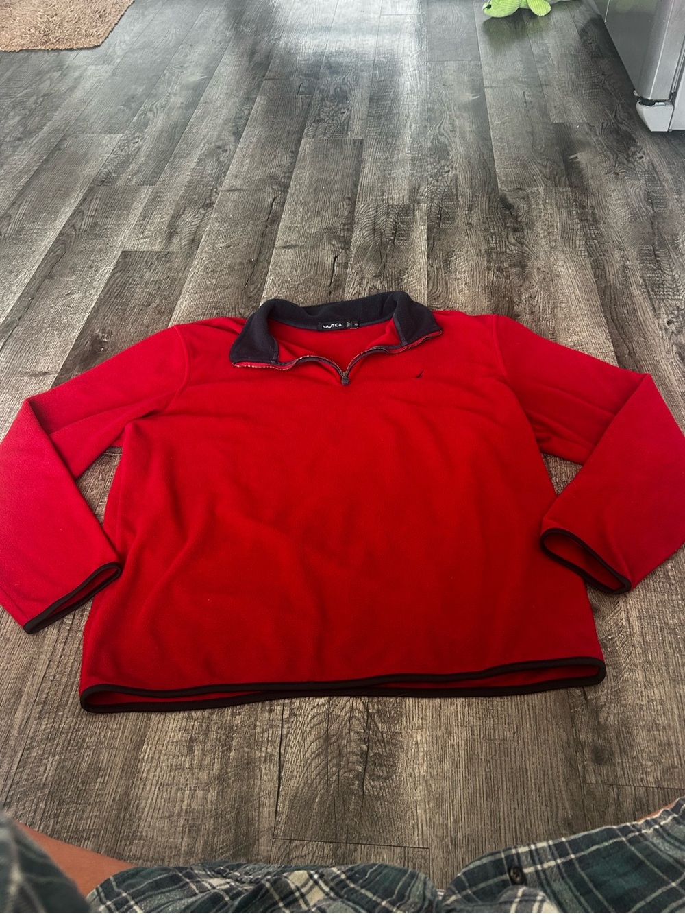 Nautica Red Quarter-Zip Fleece Pullover with Contrast Trim